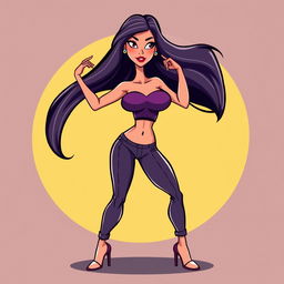 A cartoon vector illustration of a woman striking a weird and exaggerated pose, showcasing her body goals