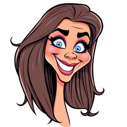 A cartoon vector illustration of a woman's face in a weird and exaggerated expression, showcasing body goals with long, straight hair styled in a slightly wavy manner