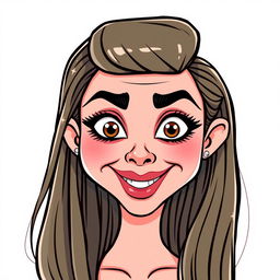 A cartoon vector illustration of a woman's face in a weird and exaggerated expression, showcasing body goals with long, straight hair styled in a slightly wavy manner