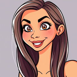 A cartoon vector illustration of a beautiful woman with body goals, featuring her face in a weird and exaggerated pose