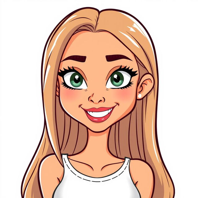 A cartoon vector illustration of a beautiful woman with body goals, featuring her face in a weird and exaggerated pose