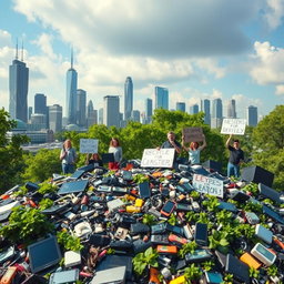 A visually engaging representation of the modern e-waste crisis