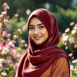 A beautiful woman wearing a stylish hijab, exuding grace and elegance