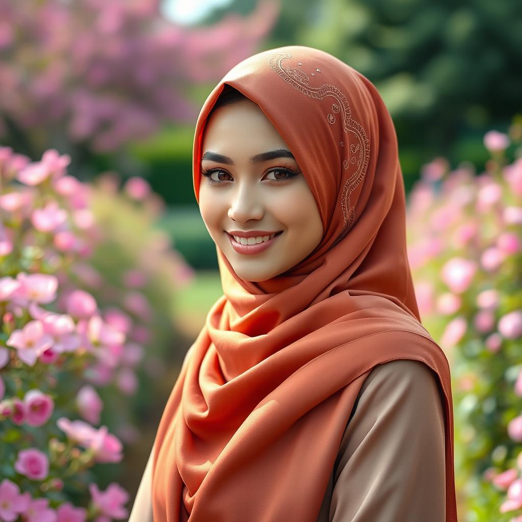 A beautiful woman wearing a stylish hijab, exuding grace and elegance