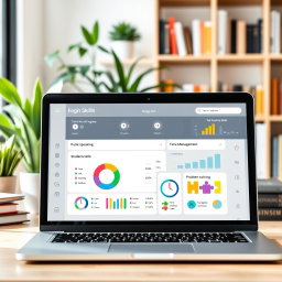 A modern and interactive tool interface displayed on a laptop screen, showcasing a user-friendly dashboard designed for students