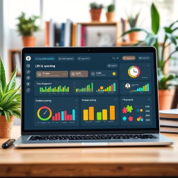 A modern and interactive tool interface displayed on a laptop screen, showcasing a user-friendly dashboard designed for students