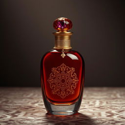 A beautifully designed classic oriental perfume bottle with intricate arabesque patterns and an elegant silhouette