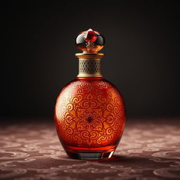 A beautifully designed classic oriental perfume bottle with intricate arabesque patterns and an elegant silhouette
