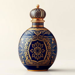 A beautifully designed oval-shaped perfume bottle with an Eastern classical style