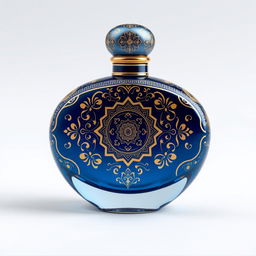 A beautifully designed oval-shaped perfume bottle with an Eastern classical style