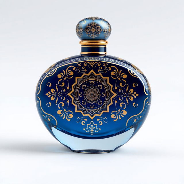 A beautifully designed oval-shaped perfume bottle with an Eastern classical style