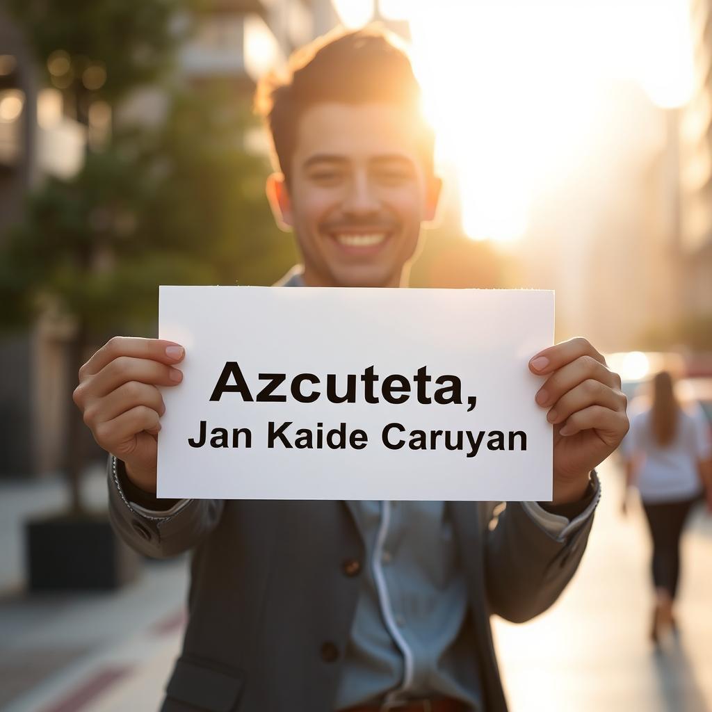 A person holding a piece of paper prominently displaying the name 'Azcueta, Jan Kaide Caruyan'