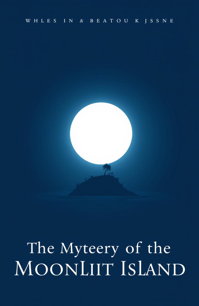 A minimalist book cover for a fantasy adventure novel titled 'The Mystery of the Moonlit Island