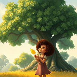 A storybook cover page in a concept art style, showcasing a majestic green tree with dense, vibrant foliage