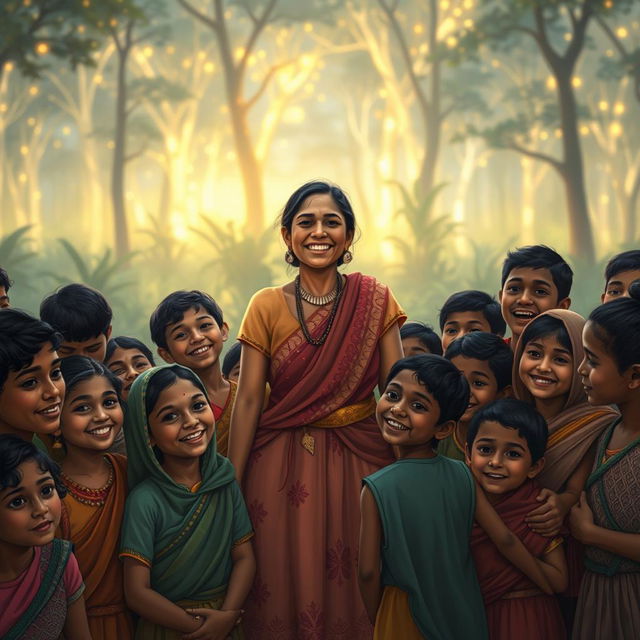 A heartwarming scene depicting villagers gathered around Maya, smiling and expressing their gratitude