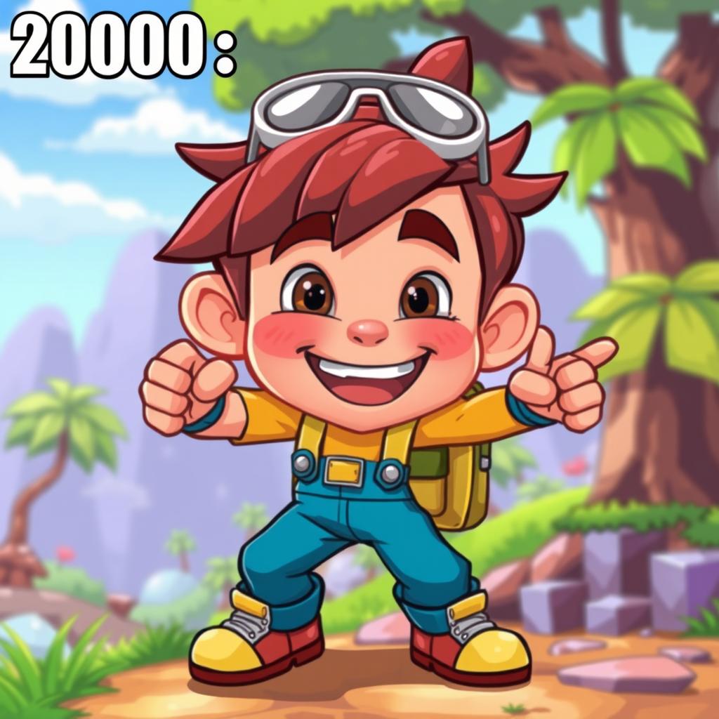 A gaming character from the year 2000 with a vibrant, cartoonish style, featuring a dynamic pose