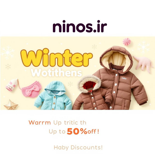 A promotional banner for a baby clothing store featuring winter clothes discounts