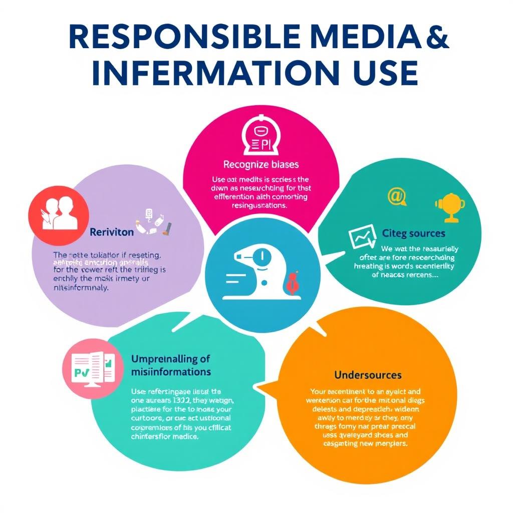 A visually engaging infographic depicting the concept of responsible media and information use