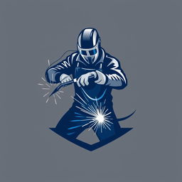 A stylized logo featuring the silhouette of a welderman in action, with sparks flying around him as he works