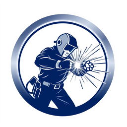 A stylized logo featuring the silhouette of a welderman in action, with sparks flying around him as he works