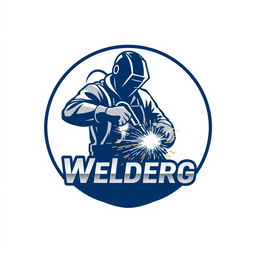 A stylized logo featuring the silhouette of a welderman in action, with sparks flying around him as he works