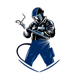 A stylized logo featuring the silhouette of a welderman in action, with sparks flying around him as he works