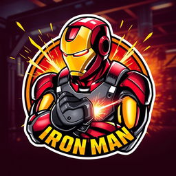 A logo design featuring a welderman inspired by Iron Man from Marvel