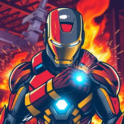 A logo design featuring a welderman inspired by Iron Man from Marvel