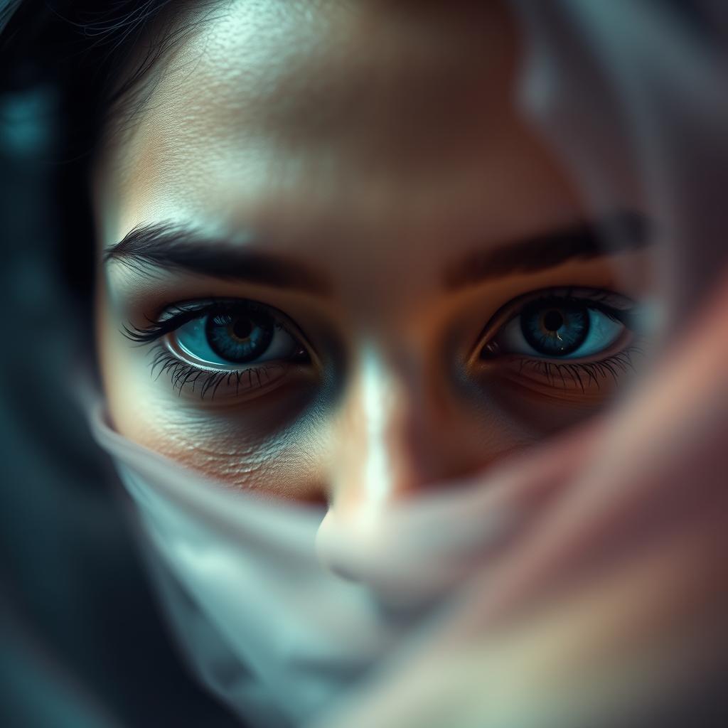 A striking portrait of a person with only their eyes open, showcasing a captivating gaze