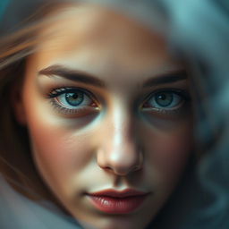 A striking portrait of a person with only their eyes open, showcasing a captivating gaze