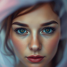 A striking portrait of a person with only their eyes open, showcasing a captivating gaze