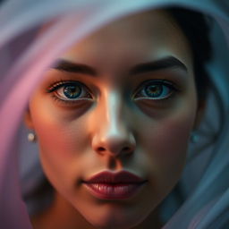 A striking portrait of a person with only their eyes open, showcasing a captivating gaze