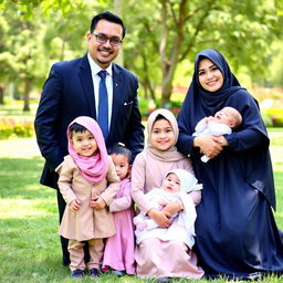 A heartwarming family photograph featuring a Muslim family