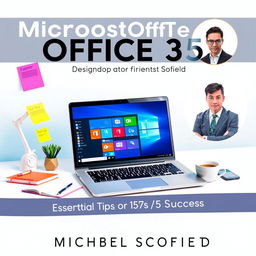 A dynamic and visually engaging book cover design for 'Microsoft Office 365 by Michael Scofield, Essential Tips for Office 365 Success'