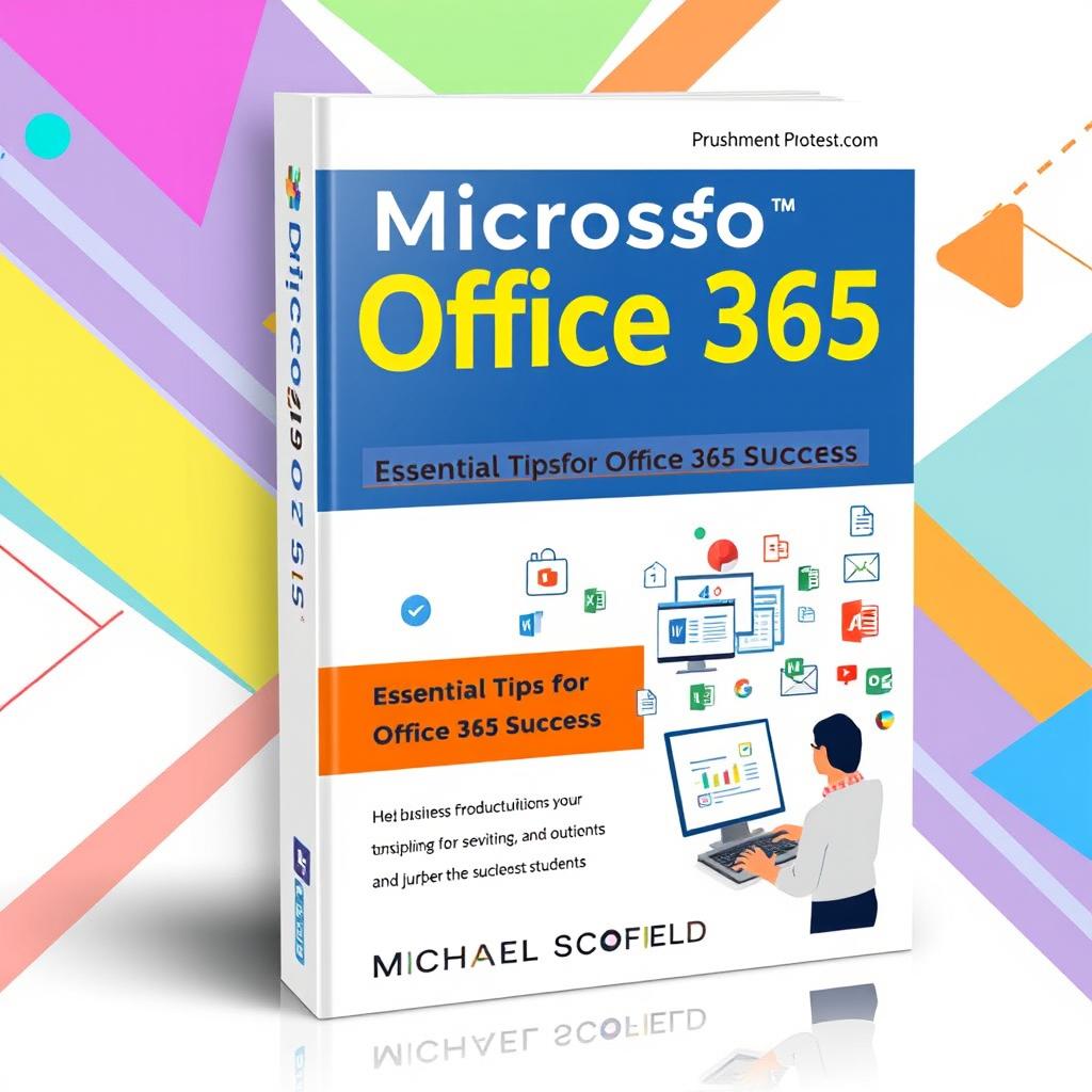 A modern and sleek book cover design for 'Microsoft Office 365 by Michael Scofield', featuring a digital theme with vibrant colors