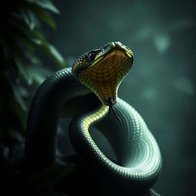 A fierce and angry cobra, coiling its body in an aggressive posture