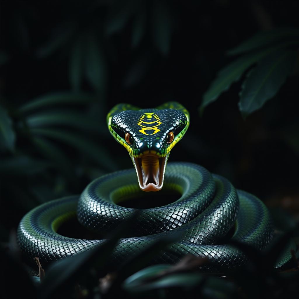 A fierce and angry cobra, coiling its body in an aggressive posture