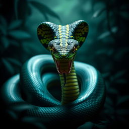 A fierce and angry cobra, coiling its body in an aggressive posture
