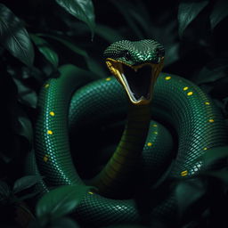 An angry and fierce cobra, its body coiling tightly as it prepares to strike