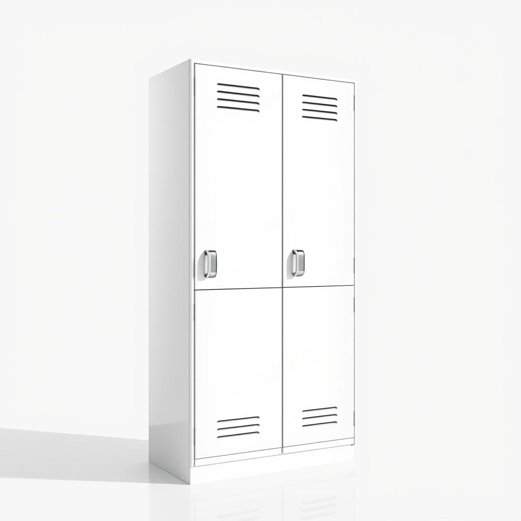 A visually striking side view of a white locker set against a clean and minimalistic background