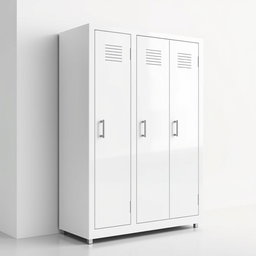 A visually striking side view of a white locker set against a clean and minimalistic background