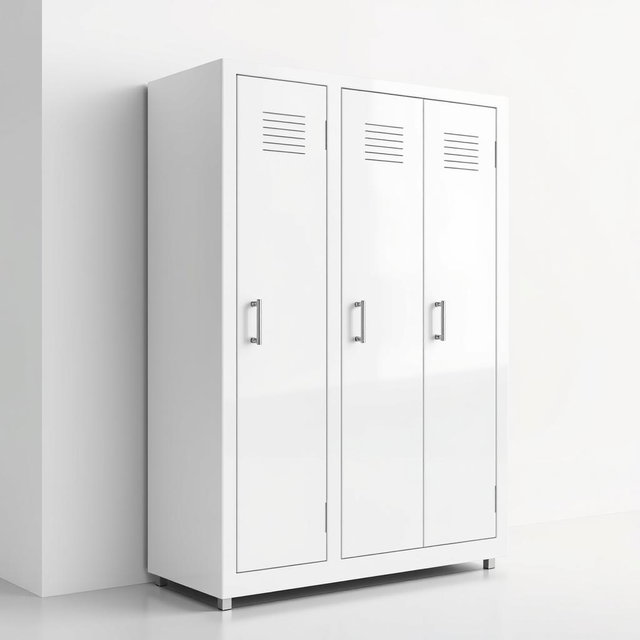 A visually striking side view of a white locker set against a clean and minimalistic background