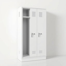 A visually striking side view of a white locker set against a clean and minimalistic background, similar to the third reference provided