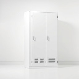 A visually striking side view of a white locker set against a clean and minimalistic background, similar to the third reference provided