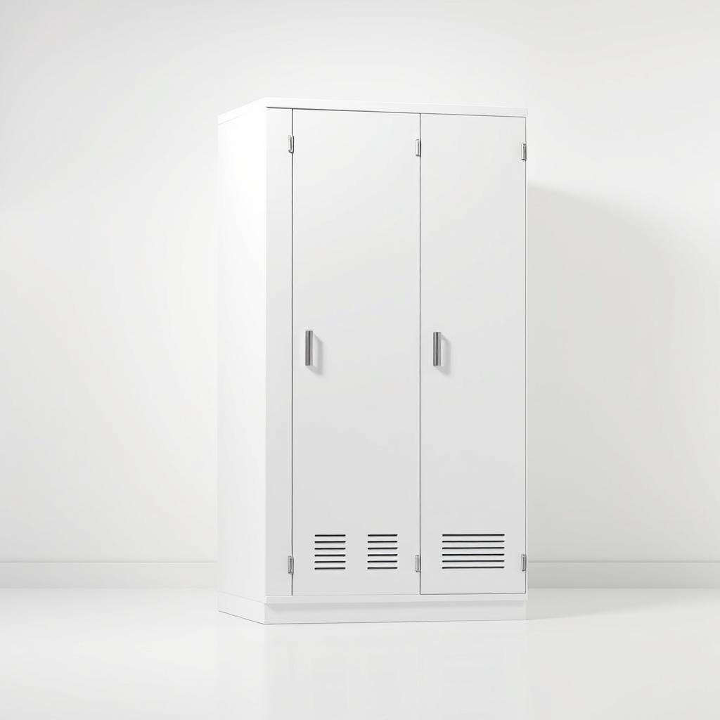 A visually striking side view of a white locker set against a clean and minimalistic background, similar to the third reference provided