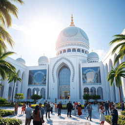 A futuristic mosque design, showcasing a stunning blend of modern architecture and traditional Islamic elements