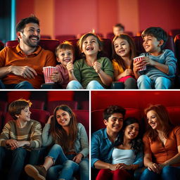 A vibrant collection of three scenes from a cinema setting