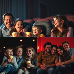 A vibrant collection of three scenes from a cinema setting