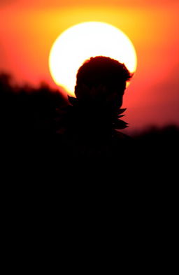 A silhouette of a man holding a single sunflower