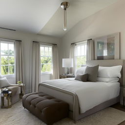 An elegantly designed 11 by 11 bedroom featuring a tasteful blend of comfort and style.